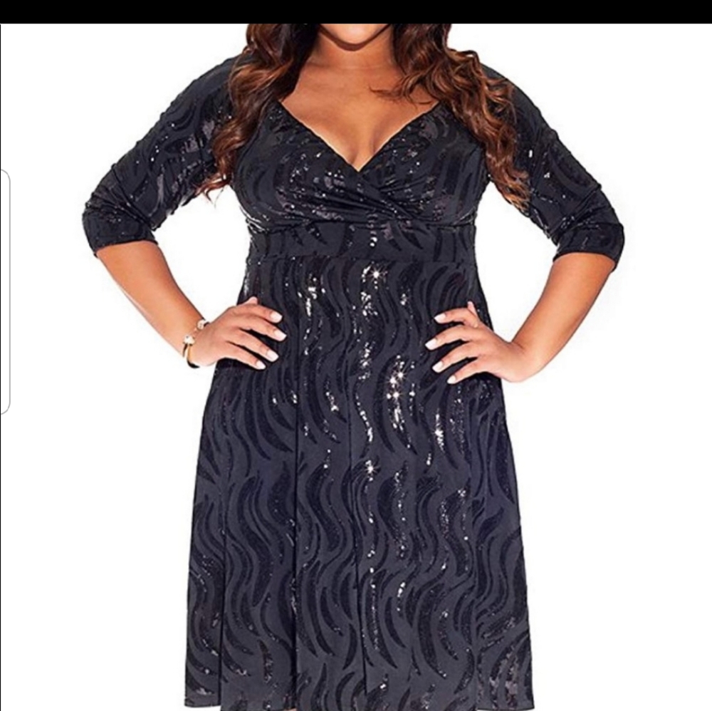 IGIGI Francesca Black Sequin Party Dress Plus Sz